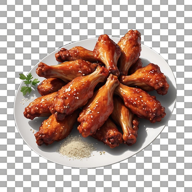 PSD barbecue chicken on a plate isolated on a transparent background