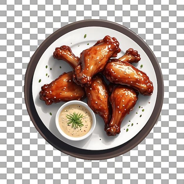 PSD barbecue chicken on a plate isolated on a transparent background