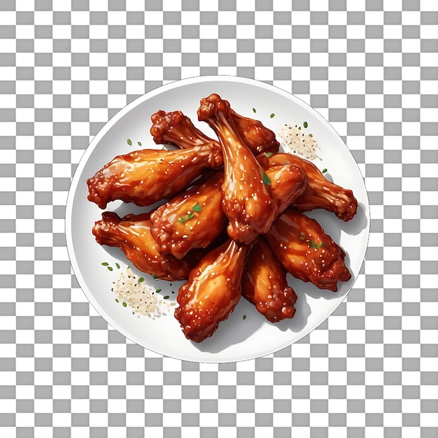 Barbecue chicken on a plate isolated on a transparent background