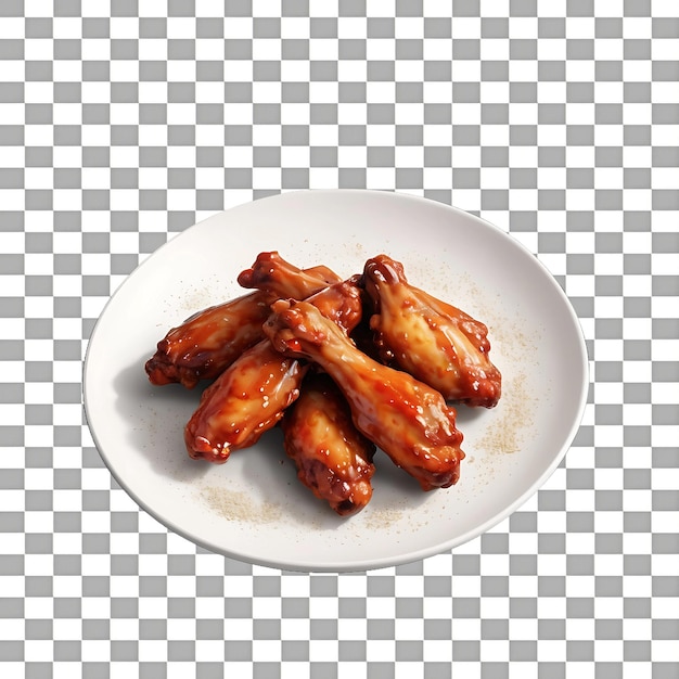 PSD barbecue chicken on a plate isolated on a transparent background