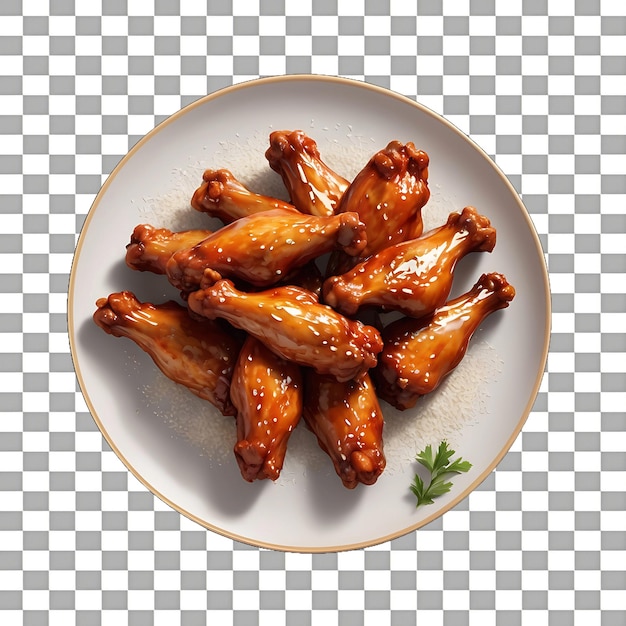 Barbecue chicken on a plate isolated on a transparent background