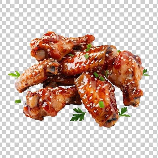 PSD barbecue chicken wings with white sesame on a transparent background