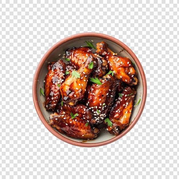 Barbecue chicken wings with white sesame on a transparent background