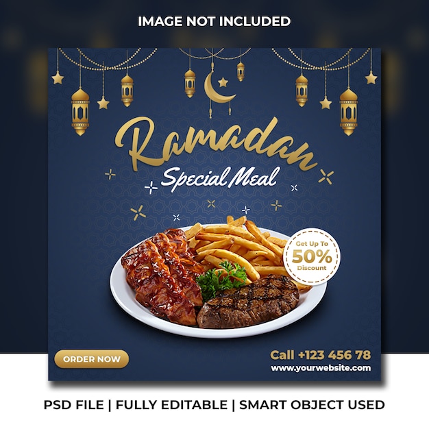 Barbecue fast food restaurant ramadan dark blue instagram template