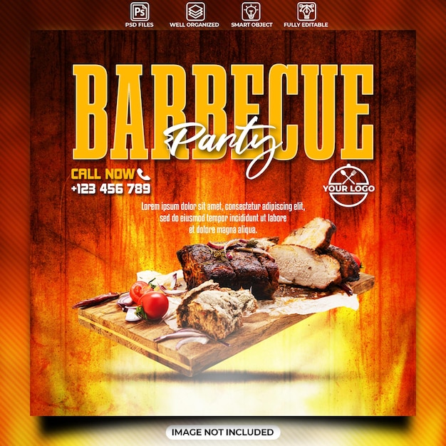 PSD barbecue food social media poster template