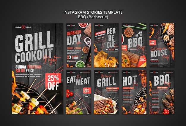 Barbecue house social media stories set