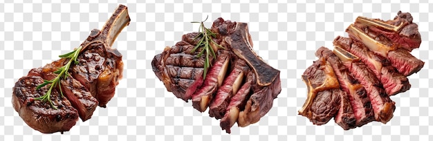 PSD barbecue sliced rib eye tomahawk beef veal steak on transparency background psd