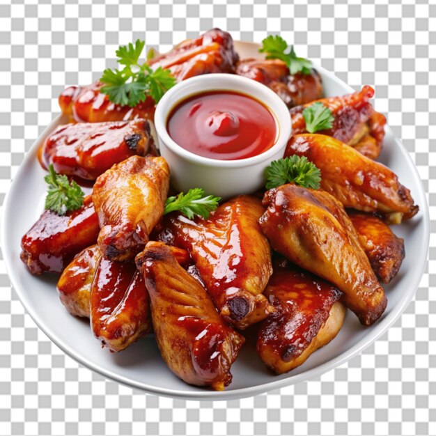 PSD barbecue wings in sauce on transparent background