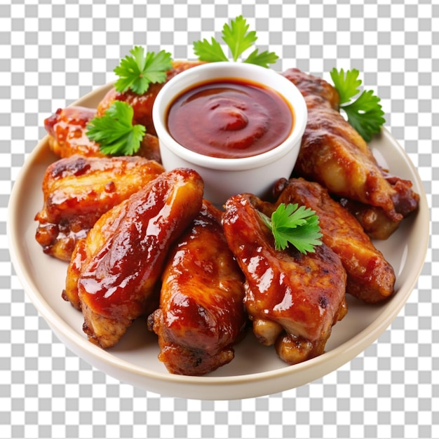 PSD barbecue wings in sauce on transparent background