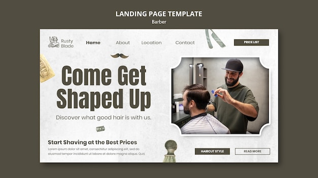 Barber shop landing page design template