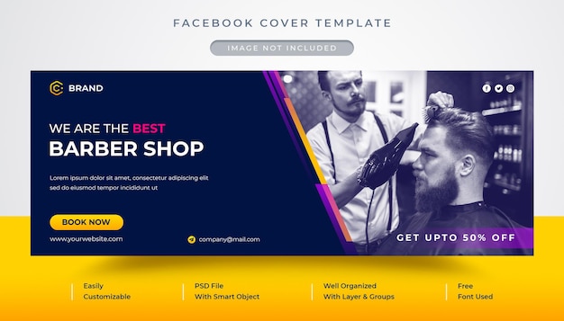 Barber shop promotional facebook cover and web banner template