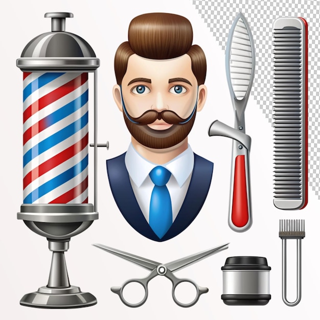 PSD barbershop icon set on transparent background