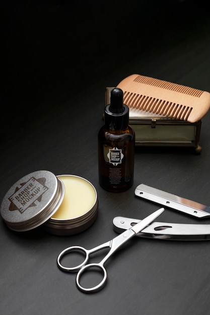 Barbershop tools assortment mockup high angle