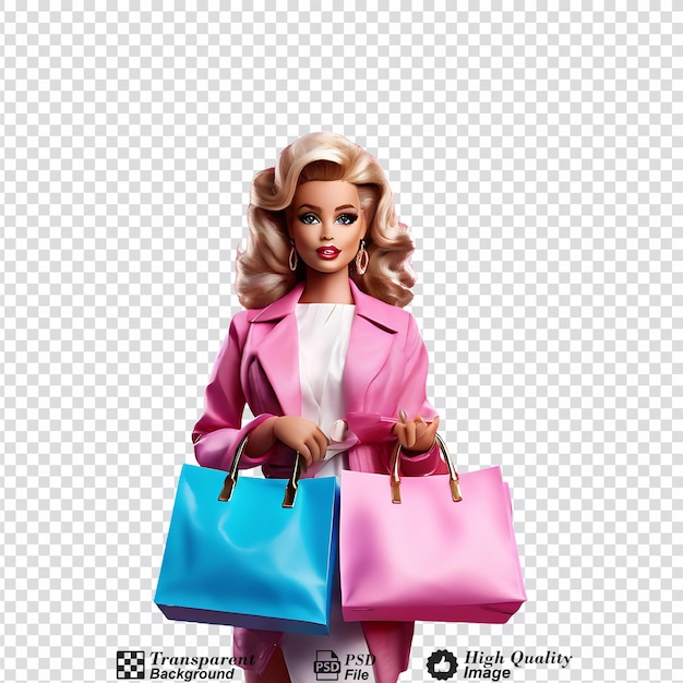 barbie doll holding shopping bags city isolated on transparent background