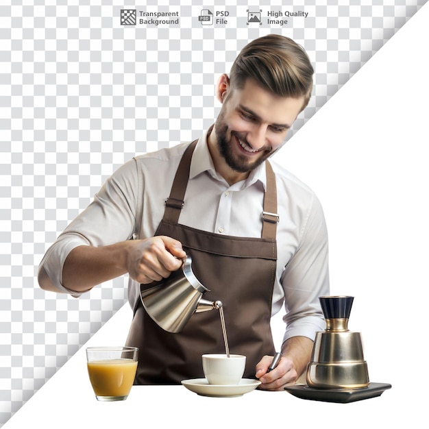 PSD barista preparing coffee drink in a modern coffee shop