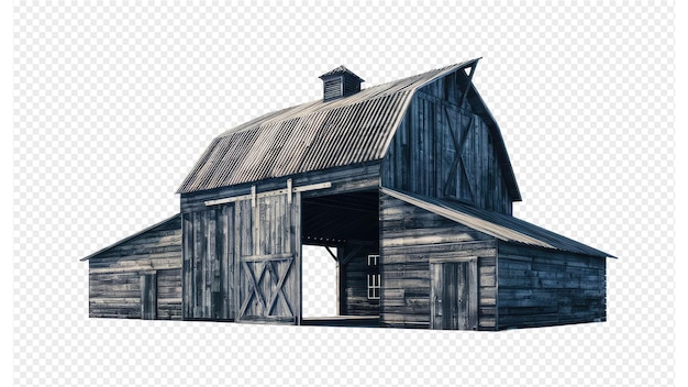 PSD a barn with a wooden roof and a door