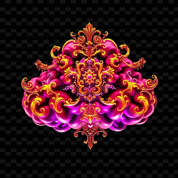 Baroque Cloud Adorned With Ornate Patterns Intricate Details and Lavish Design_Isolated_Neon_Objects