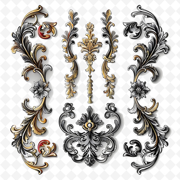 Baroque With Dramatic Contrasts Borderline Design Decorated PNG Unique Stylized Motifs Designs