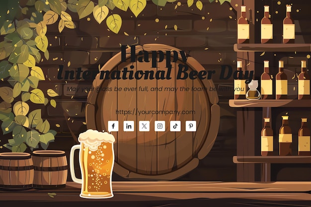 barrel and beer greeting card for International Beer Day