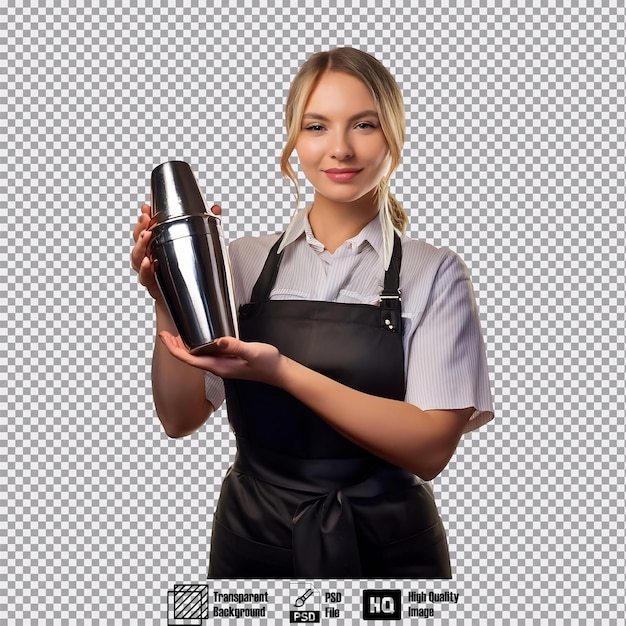 PSD bartender in work attire holding a shaker standing and facing forward