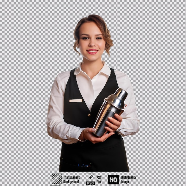 PSD bartender in work attire holding a shaker standing and facing forward