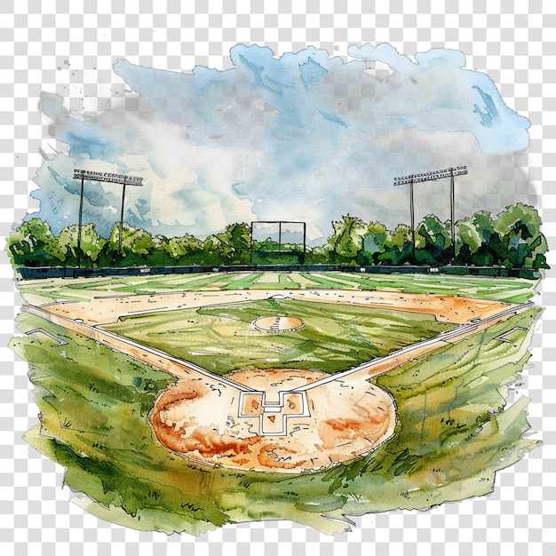 PSD baseball field watercolor illustration sport