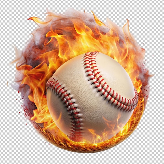 PSD baseball on fire on transparent background