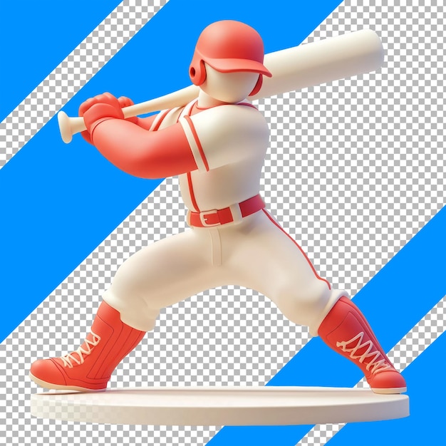 Baseball Player Figurine in Red and White Uniform with Blue Striped Background