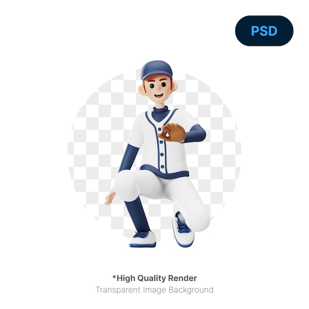 Baseball Player Getting Ready To Catch The Ball 3D Illustration Premium Psd