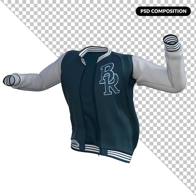 PSD baseball style jacket isolated 3d