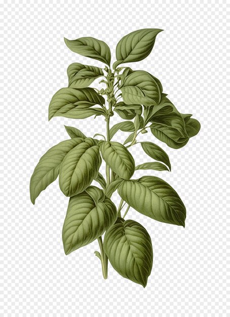 PSD basil isolated on transparent background old botanical illustration