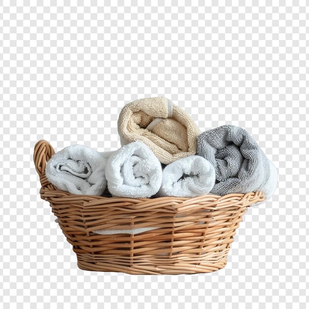 PSD basket of clean towels isolated on transparent background