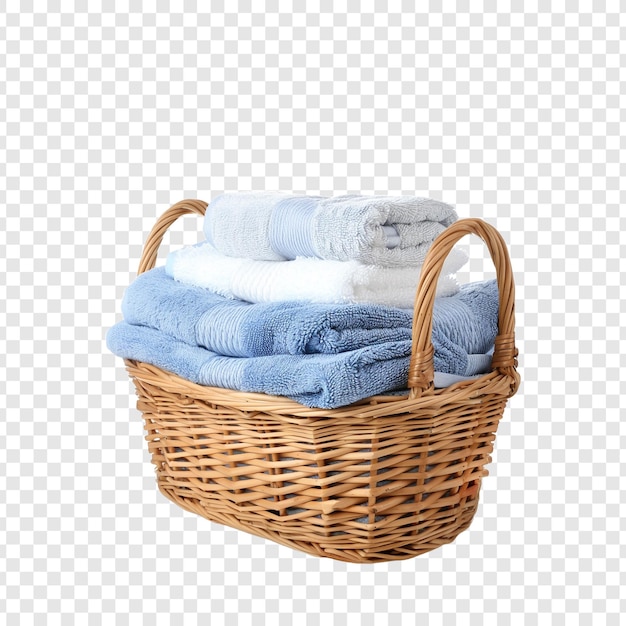 Basket of clean towels isolated on transparent background