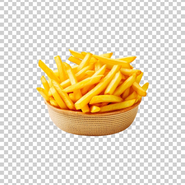 A basket of french fries is on a transparent background