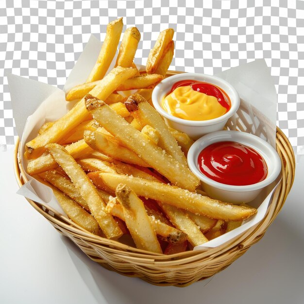 PSD a basket of french fries with ketchup and ketchup