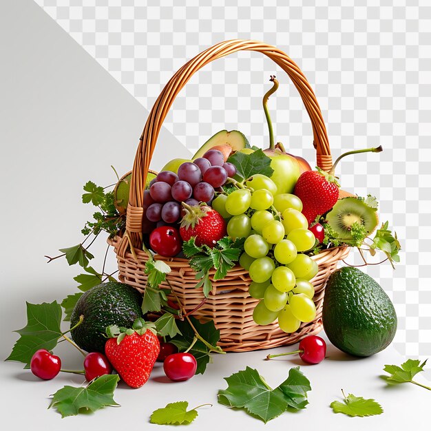 PSD a basket of fruit and a strawberries with a white background