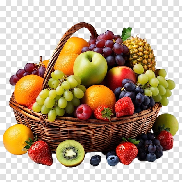 basket of fruits on transparent background