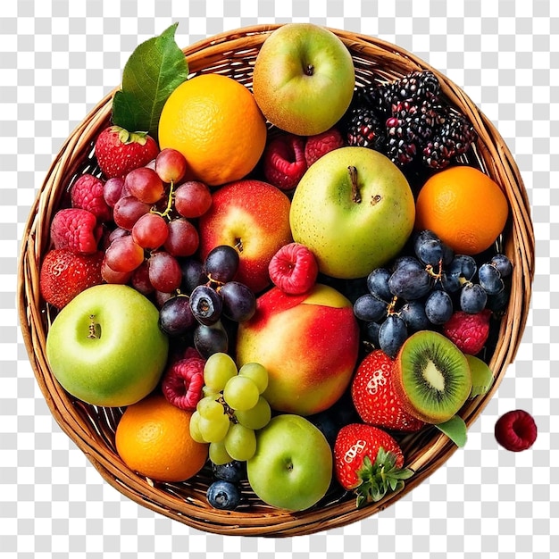 basket of fruits on transparent background