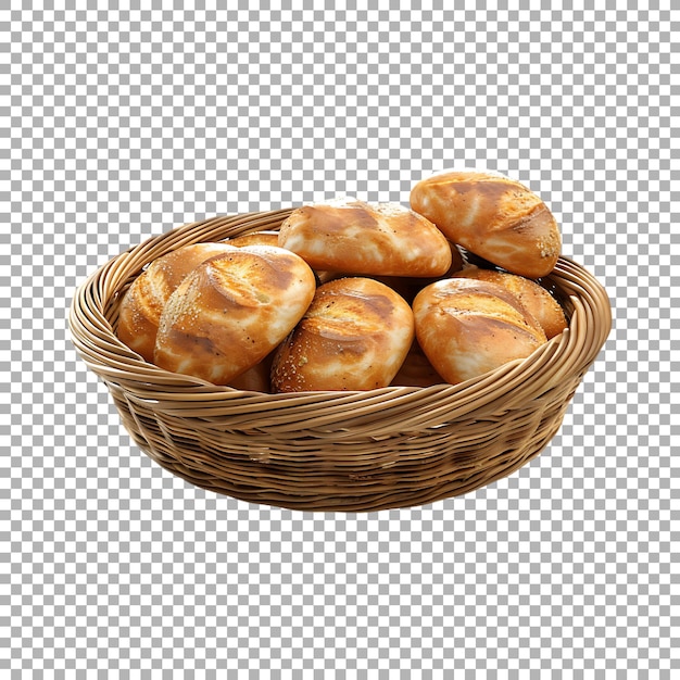 PSD basket full of breads on transparent background ai generated