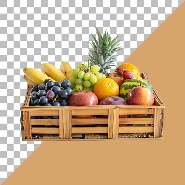 PSD basket full of fruits isolated on transparent background