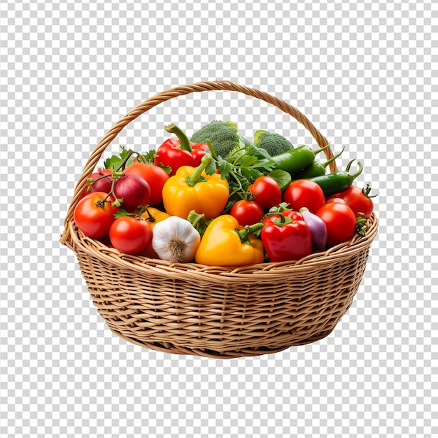 Basket full of vegetables on transparent background