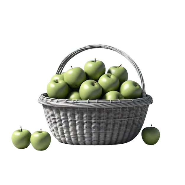 a basket of green apples with a basket of apples on it