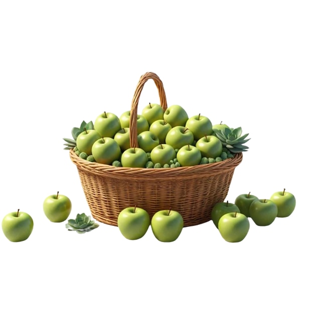 a basket of green apples with a basket of fruit