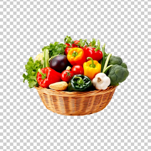 A basket of groceries and vegetables isolated on transparent background