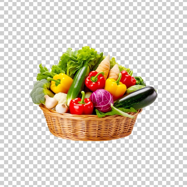 A basket of groceries and vegetables isolated on transparent background