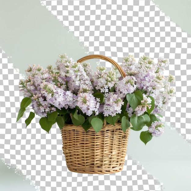 PSD a basket of lilacs with a basket of flowers in the background