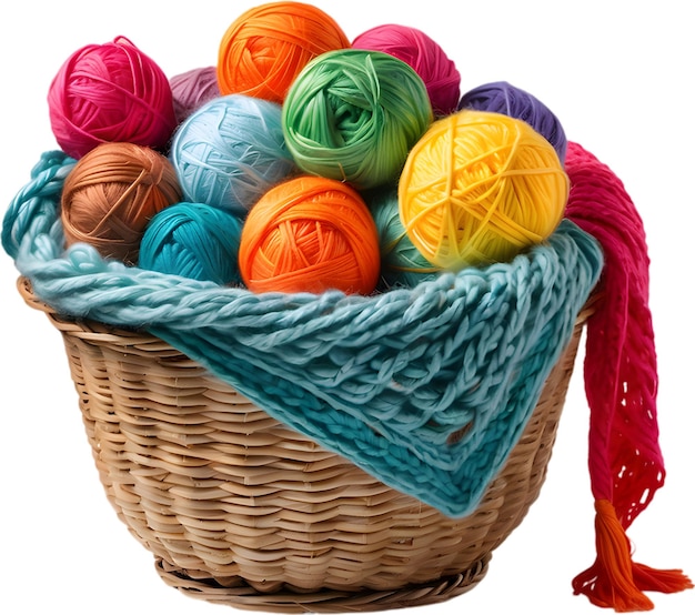 PSD basket overflowing with colorful yarn balls mothers day clipart