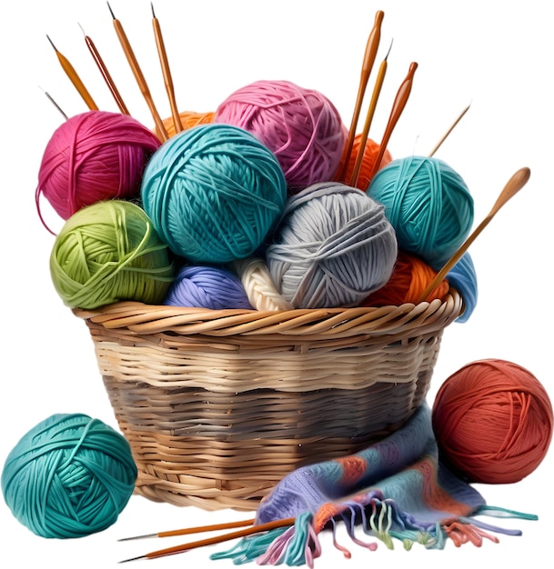 Basket overflowing with colorful yarn balls Mothers Day clipart