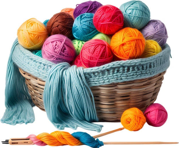 PSD basket overflowing with colorful yarn balls mothers day clipart