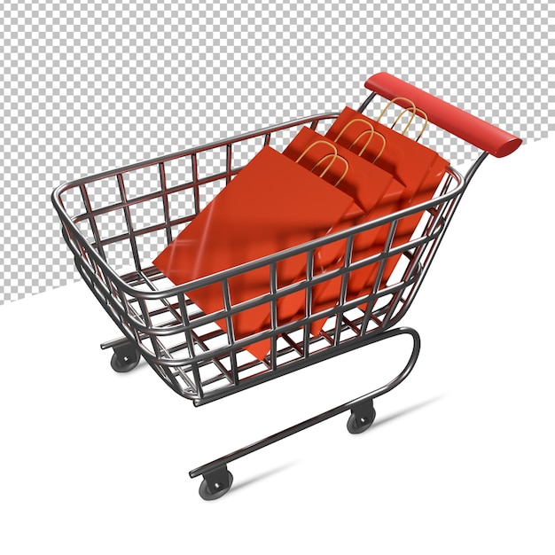 Basket or shopping cart on a transparent background 3D rendering illustration